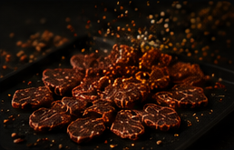 Beef slices being seasoned with spices